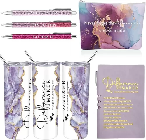 Sieral 6 Pcs Employee Appreciation Gift Set for Women Female Difference Maker Gift Leather Journal with 3 Ballpoints and Box Tumbler Makeup Bag Thank You Gifts for Teacher Nurse Lady Business(Purple)