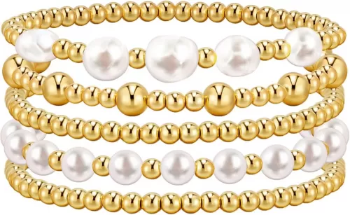 Silver Bracelets For Women Trendy Cute Pearl Beaded Gold Bracelet Stack Set Enewton Dainty Stretch Jewelry Gifts For Woman Teen Valentines Day