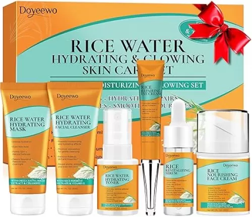 Skin Care Set, Women Teen Glass Skincare Rice Water Hydrate Glow Repair Anti-Aging Facial Routine Kit Gift Set for Womens Mom Wife Teenager Girl Birthday Trendy Stuff Christmas Gifts Stocking Stuffers