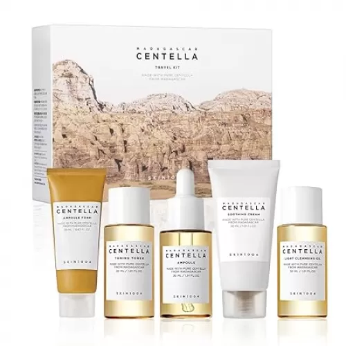 SKIN1004 Madagascar Centella Travel Kit, Toner, Ampoule, Soothing Cream, Cleansing Oil, Ampoule Foam, Basic Skincare Box, Compact Size, Gift Sets, Mothers Day Gifts for Mom Gifts for Women, Trial Kit