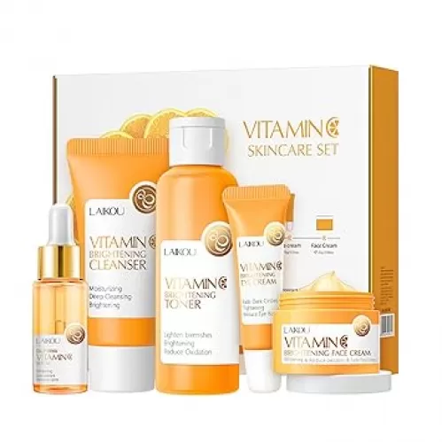 Skincare Gift Set for Teenage Girls, Vitamin C Skin Care Set - 5 Piece Gentle Skin Cleaning & Care Travel Size Kit With Cleanser, Toner, Face Serum, Eye Cream, Face Cream Brighten Face Skin Care Kit