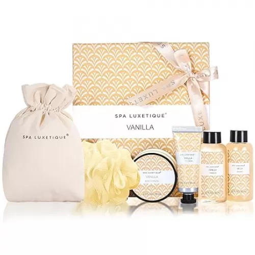 Spa Luxetique Spa Gifts for Women 6pc Vanilla Bath Sets Women Gift With Body Lotion, Shower Gel, Bubble Bath, Hand Cream, Bath and Body Gifts Set, Christmas Gifts