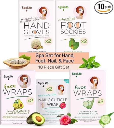 SpaLife Pink 10 Piece Spa Gift Set - Korean Skin Care Set with Travel Size Face, Hand, Foot & Nail Products - Skincare Bundle for Women