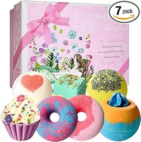 STNTUS INNOVATIONS Bath Bombs, 7 Natural Bath Bomb Gift Set, Handmade Bubble Bathbombs for Women Kids, Gifts for Mom Her Girlfriend, Mothers Day Gifts, Birthday Valentines Christmas Gifts for Women
