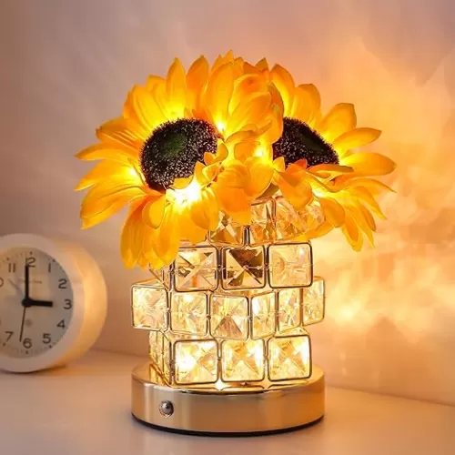 Sunflowers Flower Lamp, Rechargeable Cordless Touch Table Lamp, 3-Colour Infinitely Dimming Small Night Light, Festival Restaurant Bedroom Bar Coffee Shop Birthday Gifts for Women Mom