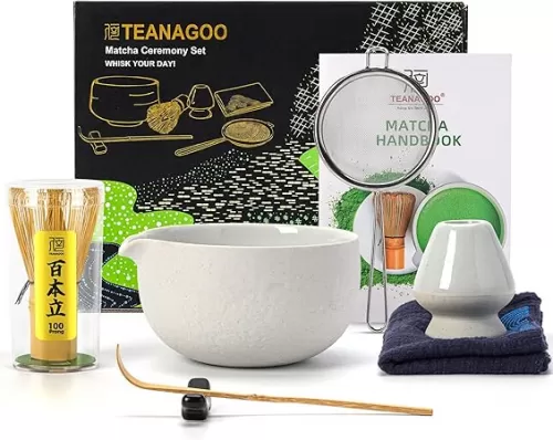 TEANAGOO Matcha Whisk Set, 7 Pcs Matcha Set Lt.Grey, Matcha Kit for Ceremony, Matcha Tea Set for Making Breakfast/Latte, Matcha Whisk Set and Bowl with All Accessories, Gift for Matcha Lover/Friend/Family