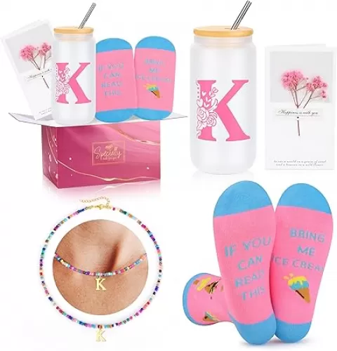 Teen Trendy Stuff, Gifts for Teen Girls 8 9 10 11 12 13 14 15 16 17 18 Year Old Girl Birthday Gifts Personalized Gift Set for Women Her Friend Sister Daughter Pink Initial K