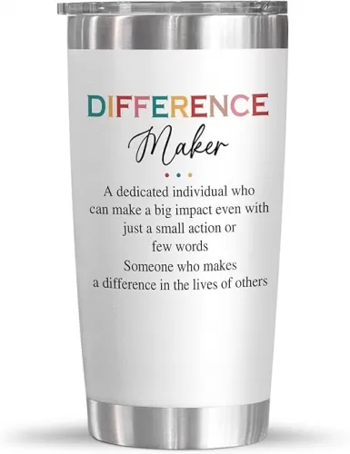 Thank You Gifts for Women - 20 oz Stainless Steel Insulated Coffee Tumbler with Lid - Difference Maker Teacher Appreciation Christmas Birthday Gifts for Teachers Nurse Boss Coworkers Employee