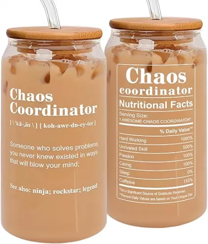 Thank You Gifts for Women, Boss, Coworker, Manager, Office, Teacher, Nurse, Mom - Chaos Coordinator Gifts - Teacher Appreciation Gift - Birthday Boss Lady Gift Ideas - 16 Oz Can Glass