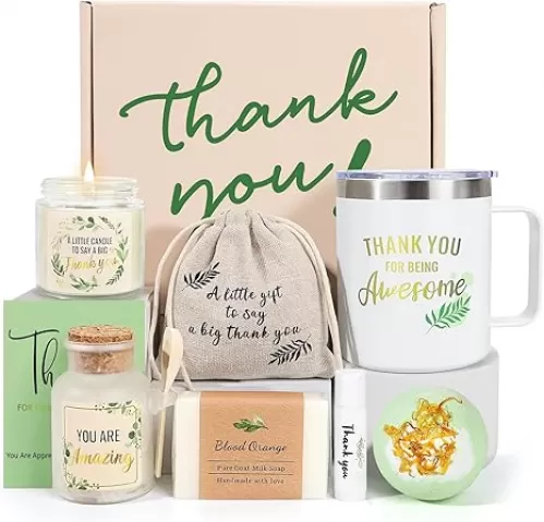 Thank You Gifts for Women, Employee Appreciation Gifts, 8PCS Thank You Gift Box Baskets for Coworkers Teacher Boss Secretary Nurse, Thank You for Being Awesome Farewell Spa Gratitude Box W/Tumbler