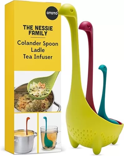 The Nessie Family by OTOTO - Pack of 3 Tea Infuser, Soup Ladle, and Colander - Cute Kitchen Accessories, Cooking Gifts, Funny Kitchen Gadgets, Kitchen Gifts