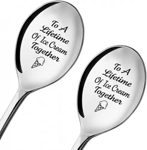 To A Lifetime of Ice Cream Together - 2 Pcs Spoon Set, His & Her Ice Cream Spoons, Perfect for Couples - Anniversary & Birthday Gifts