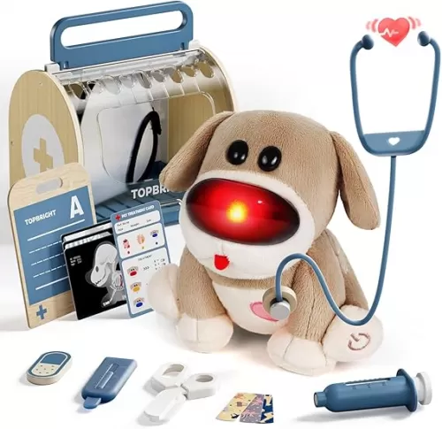 TOP BRIGHT Doctor Kit for Toddlers 3-5, Pretend Play Doctor Toys with Sounds & Reactions, Electronic Interactive Stuffed Dog Vet Kit, Pet Care Play Set Birthday Gifts for Girls Boys 3 4 5