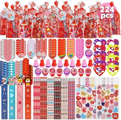 TOY Life 224 Pcs Valentines Day Goodie Bags for Kids, Classroom Exchange 28 pack Valentines Day Gifts for Students from Teacher Valentine Treats for Kids