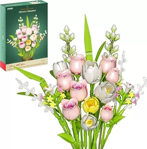 Tulip & Rose Flower Bouquet Building Set 18-Pack, Christmas, Mother