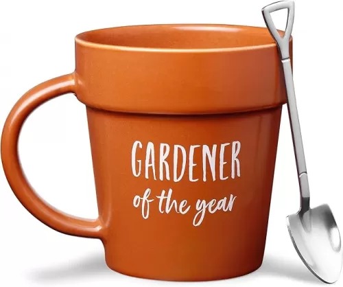 VELENTI Gardener Coffee Mug Gift - Funny Plant Pot Mug with Shovel Spoon - Cool Coffee Mugs for Men, Women - Mug for Gardeners, Dad Birthday Gifts, Cute Mom Christmas Gifts (Gardener Coffee Mug)