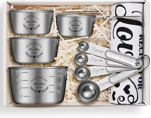 Wedding Gifts for Couples 2025, Engagement Gifts for Couples, Mr and Mrs Gifts, Cool Bridal Shower Gifts for Bride to Be, Bride Gifts Measuring Cups and Spoons Set for Newlywed Couple