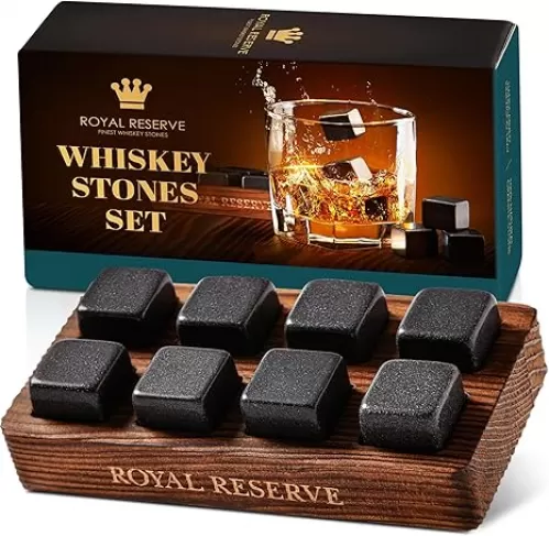 Whiskey Stones Gift Set by Royal Reserve – Artisan Crafted Reusable Chilling Rocks for Scotch – Bourbon Gifts for Men Husband Dad Boyfriend Guy