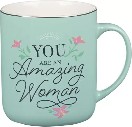WITH LOVE Inspirational Coffee Mug for Women, You Are an Amazing Woman Teal/White Ceramic, 14oz