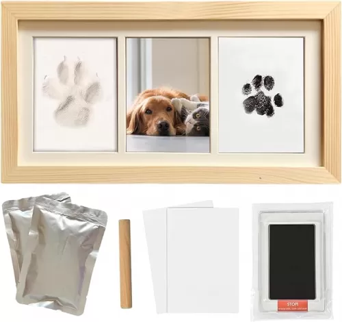 ZAPVLVT Paw Print Impression Kit for Dogs and Cats, 2 Clay, Large Ink Pad, Wooden Picture Frame, Pet Memorial Keepsake, Gift for Pet Owners & Lovers