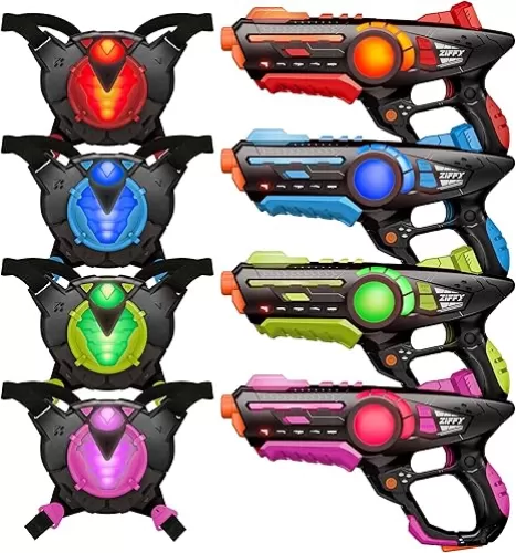 ZIFFY Laser Tag Guns Set of 4 with Vests, Multi-Functional Laser Tag Indoor&Outdoor Family Games, Birthday Gift, Group Activity, Ages 8+(Black)