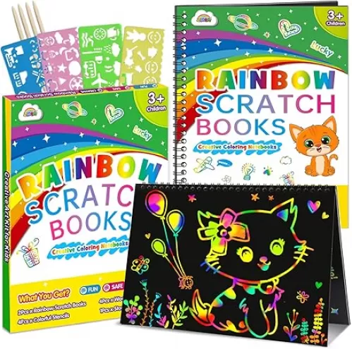 ZMLM Scratch Paper Art Craft: 2 Pack Rainbow Scratch Set for 3 4 5 6 7 8 9 10 Years Old Girls Boys Students Drawing Coloring Black Magic Art Supplies Kits Gifts School Birthday Party Games Toys