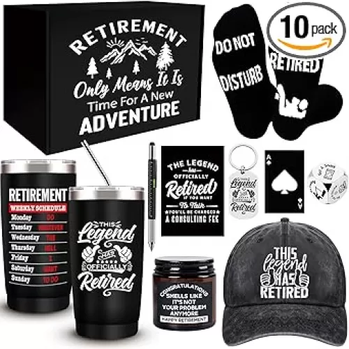 10 Pcs Retirement Gifts for Men 2025, This Legend Has Retired, Happy Retirement Gifts for Dad, Grandpa, Coworker, Teachers, Boss, Friends, Retirees, 20 Oz Tumbler Best Retirement Gifts Basket