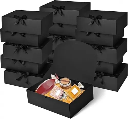 15Pack Gift Boxes with Lids, 10.6x7.8x3.1 Inches Bridesmaid Proposal Boxes with Ribbon, Black Gift Boxes for Presents, Kraft Paper Boxes for Wedding Christmas Birthday Baby Shower Party