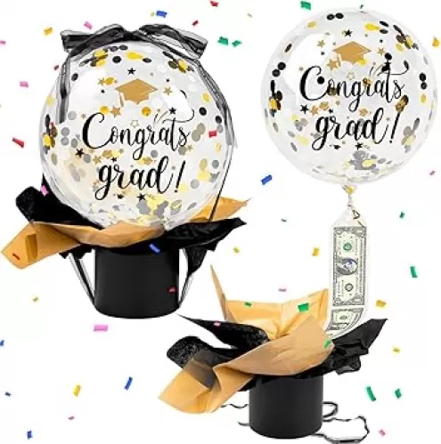 2025 Graduation Balloon Gift Set, Class Of 2025 Congrats Grad Pull Money Confetti Balloon Box Surprise Cash Gift Idea For Boys Girls College High School Graduation Party Decor, Black Gold
