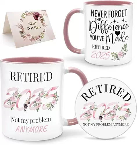 2025 Retirement Gifts for Woman, 11Oz Coffee Mug with Retired 2025 Coaster, Funny Best Happy Cool Retirement Gifts or Decorations for Mom Teacher Nurse Coworker, Leaving Farewell Goodbye Gift
