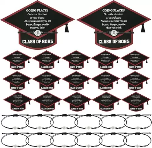 24 Sets Graduation Bracelets Class of 2025 Gift Cards Adjustable Compass Bracelets College High School Graduation Gifts for Classmates