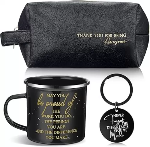 3 Pcs Thank You Gift for Men Employee Appreciation Gift Leather Toiletry Bag 12 oz Inspirational Mug Motivational Keychain May You Be Proud Sign for Team Coach Male Staff Teacher Coworker(Black)
