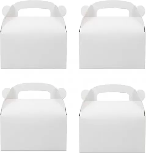 30-Pack White Party Favor Treat Boxes, Goodie Gable Paper Gift Boxes with Handles. Perfect for Wedding, Birthday, Graduation, Babyshower.