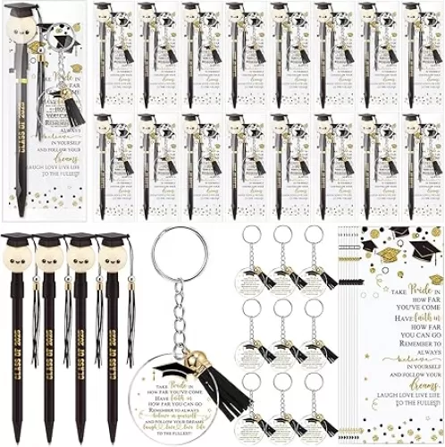 30 Sets Graduation Gift Bulk Class of 2025 Gifts Graduation Smile Pens with Tassel Blessing Keychains Positive Bookmarks Party Favors for Teacher Students School Supplies(Blue)