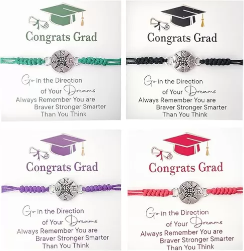 4 PCS Compass Graduation Bracelets Adjustable Woven Bracelets Set Senior Jewelry Accessories Inspirational Graduation Gifts