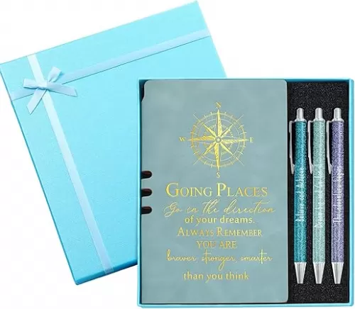 5 Pcs Class of 2025 Graduation Gift Set Blue Inspirational Gifts for Graduation College Motivational Leather Journal Ballpoint Pen with Box for Senior Middle Students