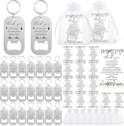 50 Sets Wedding Favors for Guests Include Key Bottle Opener Beer Bottle Opener Keychain Thank You Cards and Organza Bags Bridal Shower Wedding Party Souvenirs Gifts (Thank You)