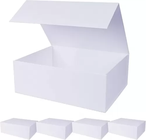 Aimyoo 5 Pack White Magnetic Gift Boxes with Lids 13.8x9x4.3 in, Large Bridesmaid Groomsman Proposal Box, Rectangle Collapsible Box for Present Graduation Birthday Wedding Storage, 1 Count (Pack of 5)