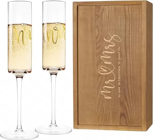 AW BRIDAL Wedding Champagne Flutes set of 2, Crystal Champagne Flutes for Mr and Mrs Glasses Wedding Bridal Shower Gift Engagement Gifts for Bride and Groom