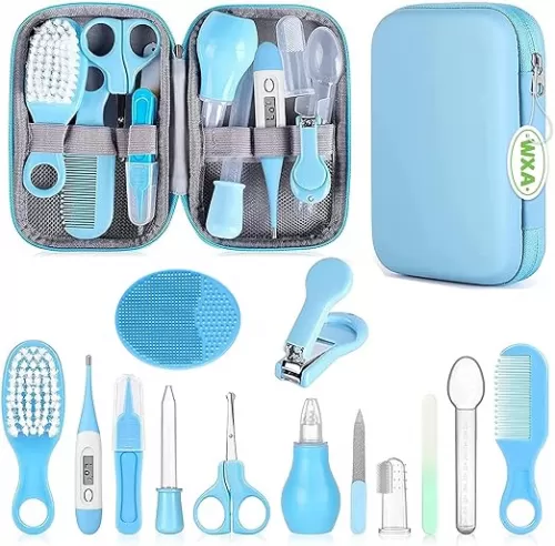 Baby Grooming Kit, Infant Safety Care Set with Hair Brush Comb Nail Clipper Nasal Aspirator, Baby Essentials Kit for Newborn Girls Boys