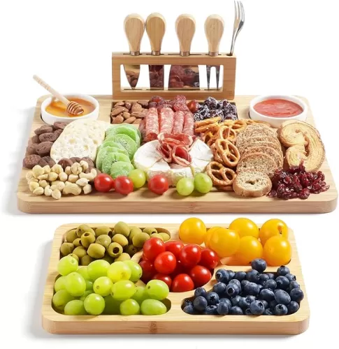 Bamboo Charcuterie Boards (23"×11"×0.8") and Knife Set, Lightweight Cheese Board and Platter, Unique Gift for Housewarming, Anniversary & Wedding, Mother