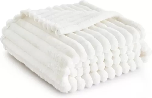 Bedsure White Throw Blanket for Couch - GentleSoft Cozy Blanket for Women, Cute Fleece Throws for Girls, Teacher Gifts Birthday Gifts for Women Men Mom, Room Home Dorm Decor, Off White, 50x60 Inches