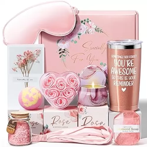 Birthday Gifts for Women Friendship, Rose Relaxing Spa Gifts Basket for Women Self Care Gifts Thank You Gifts Bath Set Mothers Day Gifts for Mom Her Sister Friend Wife Grandma Teacher Nurse Graduation
