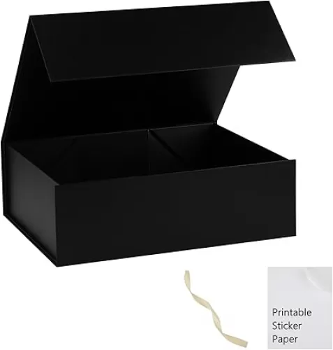 Black Gift Box, 13x11x5.3 Large Gift Boxes With Lids For Presents Includes Ribbon And Diy Printable Sticker Paper, Bridesmaid Proposal Box, Magnetic Gift Box For Birthday, Wedding, Graduation