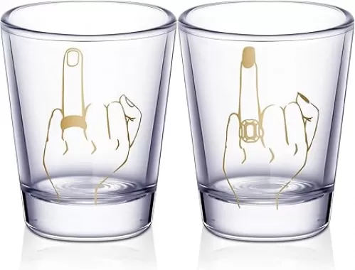 Bride and Groom Glasses 2 Pieces Ring Finger Wedding Funny Bride Wine Glass 2 oz Mr and Mrs Engagement Gifts Stemless for Newlyweds Couples(Classic, 1.93 Inch)