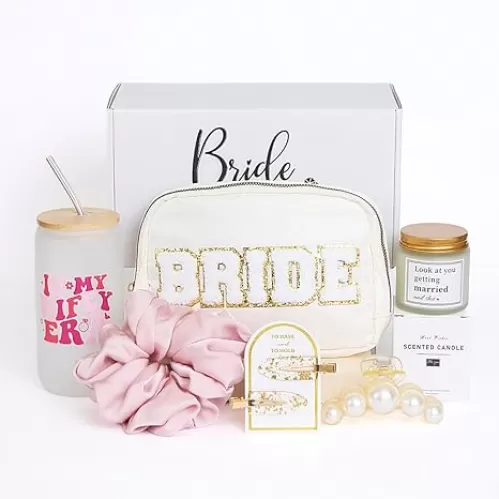 Bride To Be Gifts Set, Bridal Shower Gifts, Wedding Gifts For Her, Bachelorette Gifts For Bride-16oz Glass Tumbler Cup Bride Fanny Pack and Hair Clip Bachelor Party Set