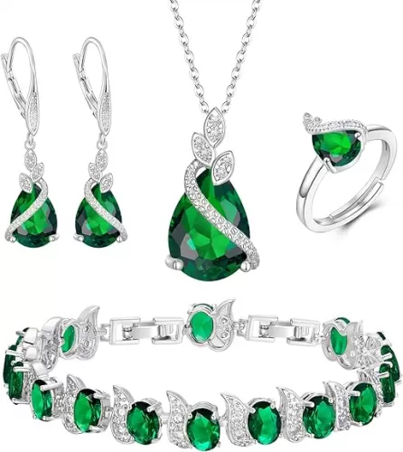 BriLove Jewelry Set for Bride, Sparkling Water Drop Cubic Zirconia Crystal Pendant Necklace Leverback Earrings Tennis Bracelet Adjustable Ring Gift for Wedding/Birthday/Mother