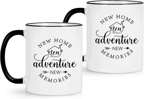 Cabtnca New Home Gifts Idea, New Home Adventure Mug Set, Housewarming Gift for Couple, 11Oz Pack of 2