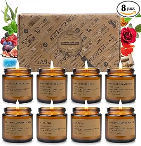 Candles for Home Scented, 8 Pack Aromatherapy Jar Candle Gifts for Women, Natural Soy Wax Amber Candle Set, Scented Candles Set for Birthday Valentine Mother