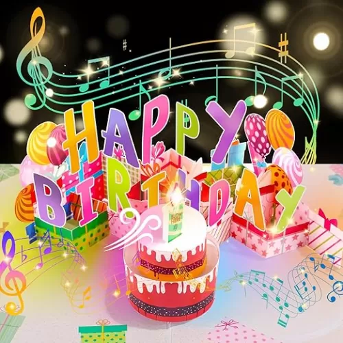 CANREVEL 3D PopUp Birthday Cards, Blowable LED Light Candle Cake Music Happy Birthday Card Postcards Pop Up Greeting Cards Gifts Ideas for Women, Men, Mom, Wife, Husband, Sister, Boy, Girl, Friend,